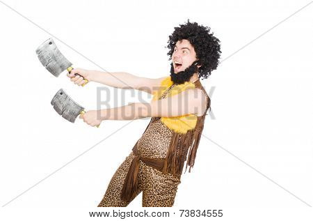 Savage man isolated on white