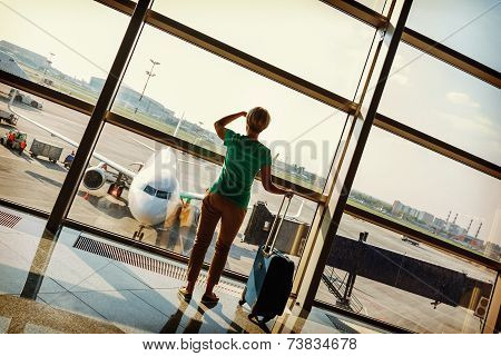 Beautiful Young Woman At The Airport