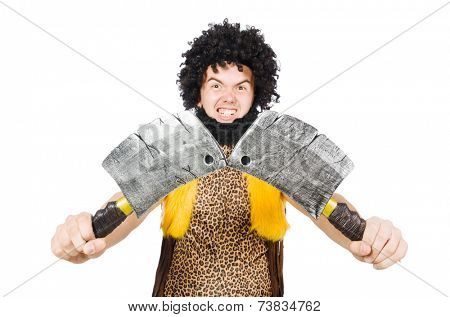 Savage man isolated on white