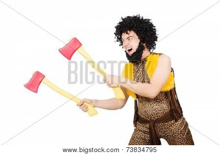Savage man isolated on white