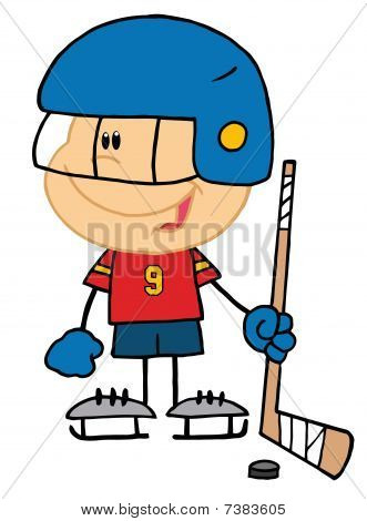 Chłopiec gra hokej na bramkarz