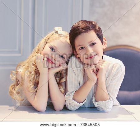 Cute Happy Kids Boy And Girl