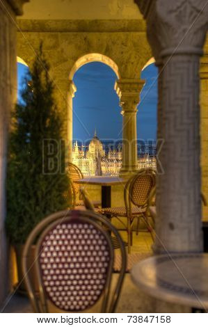 Café With A View To Parliament In Budapest