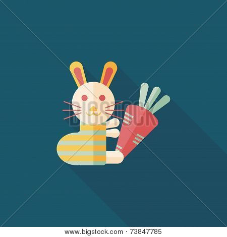 Rabbit With Carrot Flat Icon With Long Shadow,eps 10
