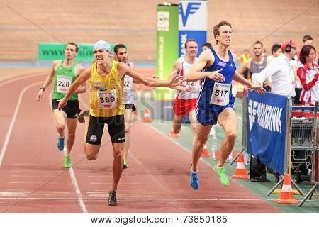 VIENNA, AUSTRIA - JANUARY 28, 2014: Patrick Oehler (#427 Germany) places 6th in the men's 800m event in an indoor track and field meeting.