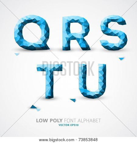 Blue Vector low poly alphabet font with shadow