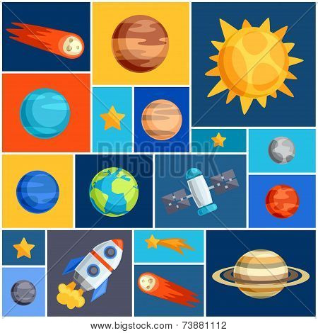 Background with solar system, planets and celestial bodies.