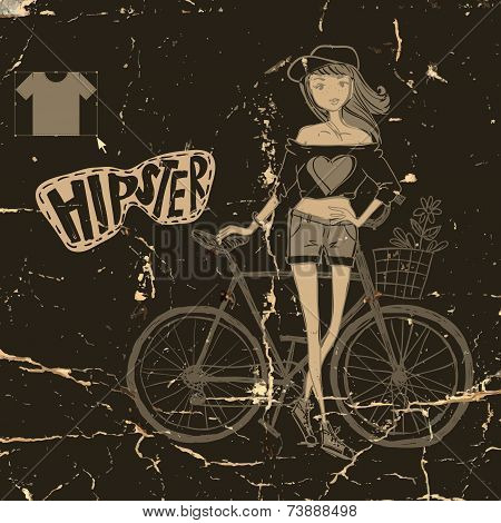 Hipster Teenage Girl On Her Vintage Bike