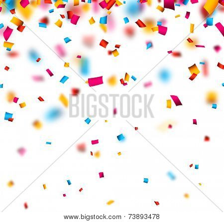 Colorful celebration background with defocused confetti. Vector illustration.
