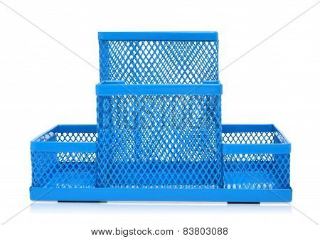 Blue Empty Pencil Holder Isolated On White