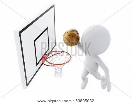 3d white people playing basketball trying to score.