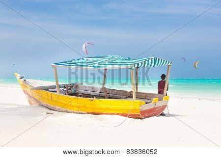 White tropical sandy beach on Zanzibar.