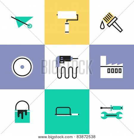 Construction Instruments Pictogram Icons Set