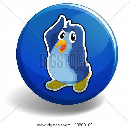 Cute penguin on blue button