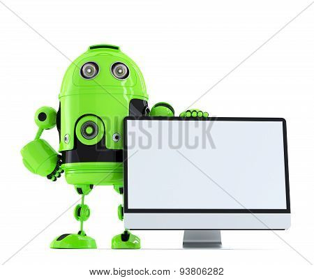 Robot With Monitor. Isolated. Contains Clipping Path