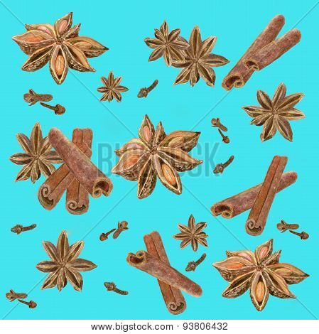 spices , cinnamon, indian, background ,anise, star , clove ,set
