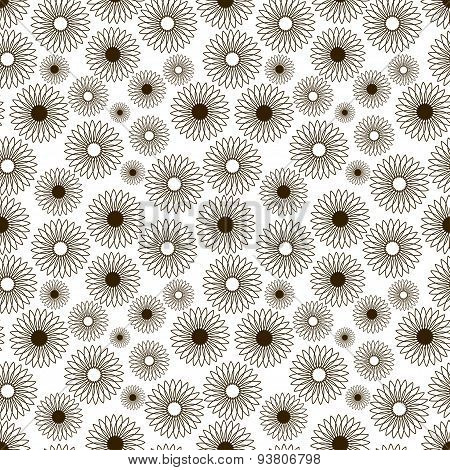 Vector Seamless Pattern With Black Flowers.monochrome Hand Drawn Floral Circle Texture.