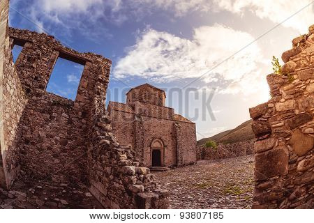 Sunset Over Panagia Tou Sinti Monastery. Paphos District. Cyprus