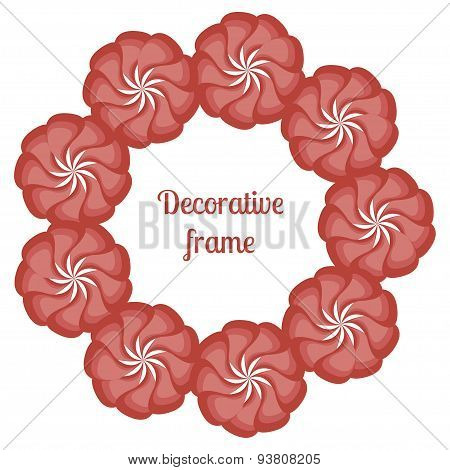 Wreath of Red Flowers floral round frame vector illustration. Greeting card with red flowers. Wedding card or invitation. Valentine card. Flower round frame for text.