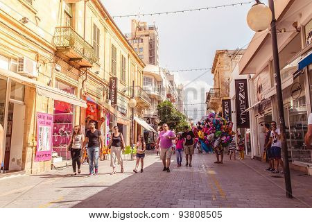 Nicosia - April 13 : Ledra Street, A Major Shopping Thoroughfare In Central Nicosia On April 13, 201