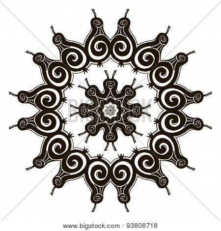 Black circular ornamental pattern round abstract mosaic vector illustration