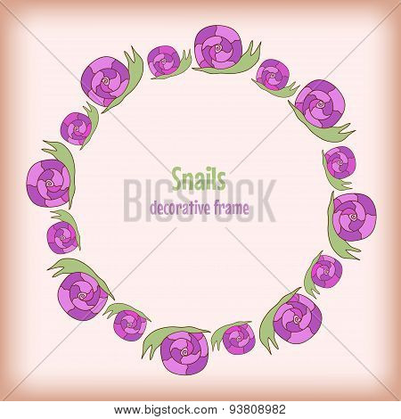 Hand drawn frame snails for kids. Graphic vector illustration