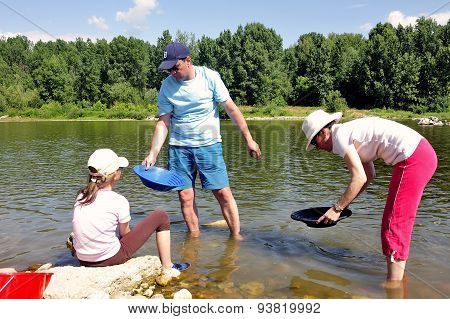 Gold Prospectors Of All Ages On The Banks Of The Gardon River