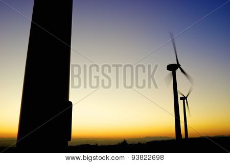 Windmills for electric power production, La Muela, Zaragoza Province, Aragon, Spain.