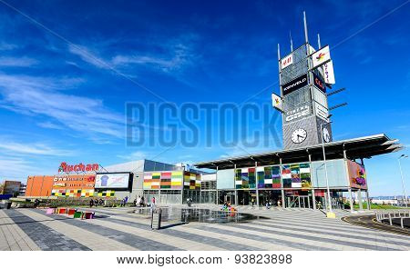 BRASOV ROMANIA - 23 APRIL 2015: Coresi Shopping Center largest mall in Transylvania opened by Immochan in march 2015 with 130 shops and 45000 sqm