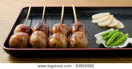 Thai Tradition Grilled Sausages On Wooden Skewer
