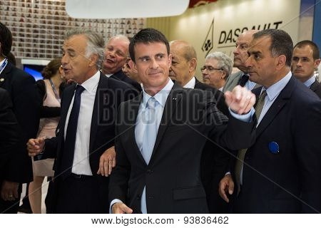 Prime Minister France Manuel Carlos Valls Galfetti at Intenational Paris Air Show  Le Bourget on June 19, 2015 in Paris, France