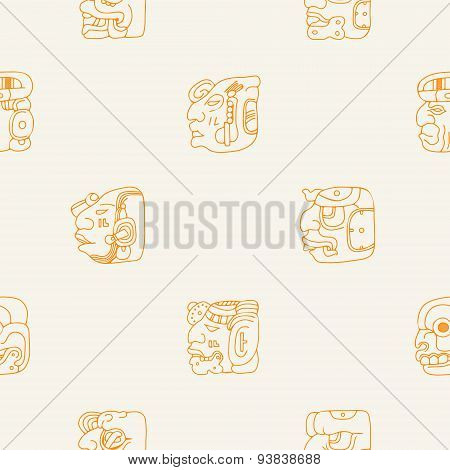 Seamless background with Maya head numerals glyphs