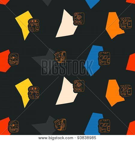 Seamless background with Maya head numerals glyphs