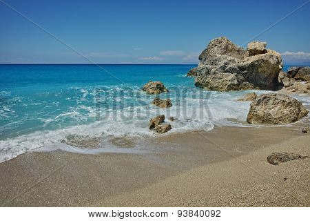 Panoramic view of Megali Petra Beach, Lefkada