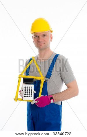 Friendly Worker With Yardstick And Piggy Bank