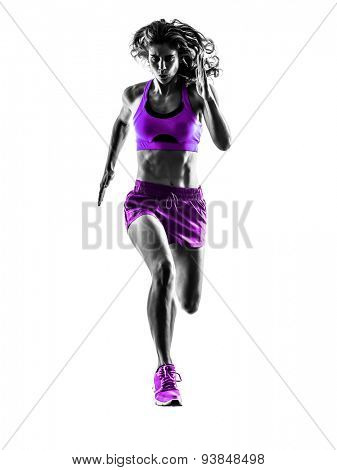 one caucasian woman runner running jogger jogging  in studio silhouette isolated on white background