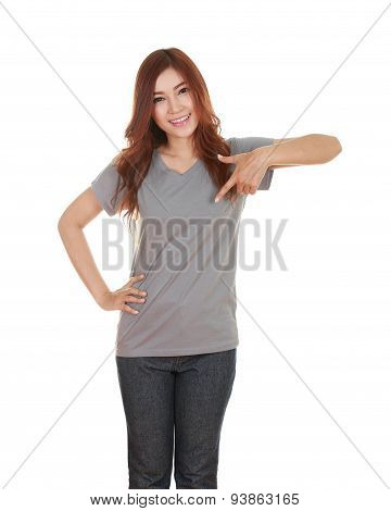 Young Beautiful Female With Blank T-shirt