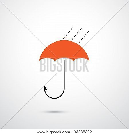 Hooks And Red Umbrella. Trap And Security Concept. Business And Protection Idea.