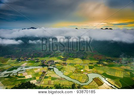 Rice field in valley in Lang Son, Vietnam