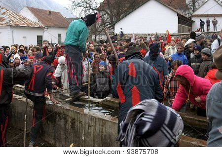 People In Traditional Costumes Celebrating The Winter Carnival