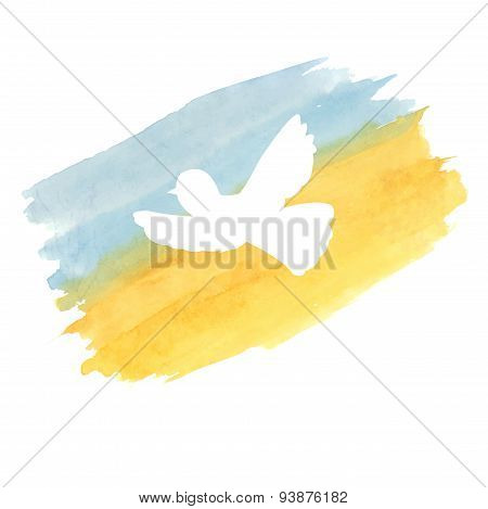 Dove Of Peace On The Background Of Blue Sky And Yellow Sand