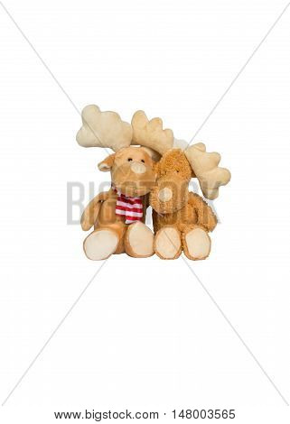 Deer - christmas toy weared cap and scarf isolated over white