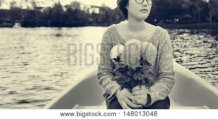 Asian Girl Flower Freshness Relaxation Concept