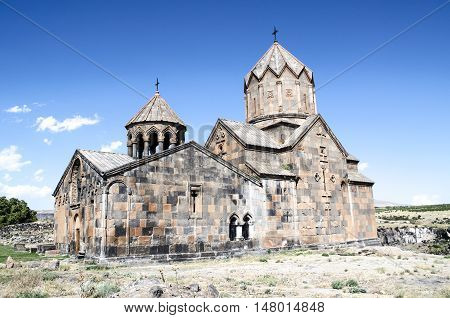 Side view of the monastery with bell tower Ovanavank standing on the edge of precipice