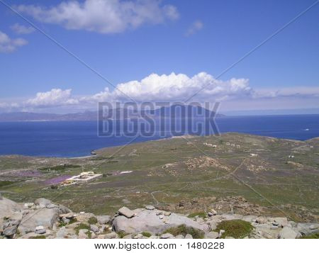 Se på Isle Tenos fra Delos