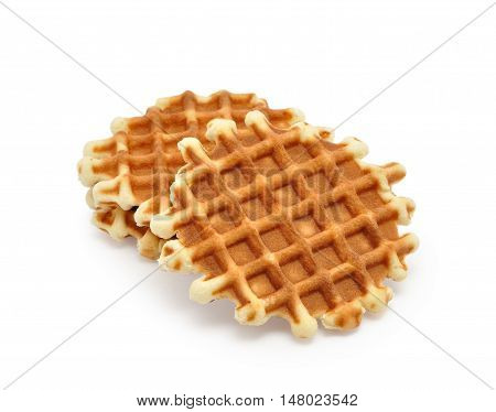 Pile of sweet waffles isolated on white background