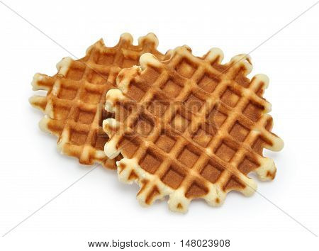 Pile of sweet waffles isolated on white background