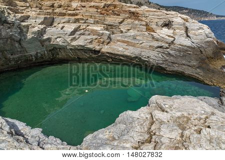 Panoramic view to Giola Natural Pool in Thassos island, East Macedonia and Thrace, Greece