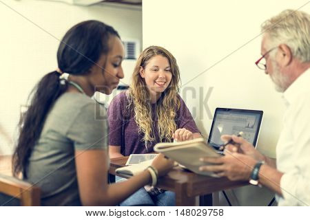 Friends Working Discussion Meeting Sharing Ideas Concept