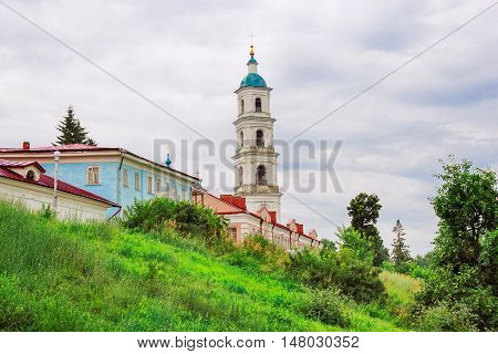 View of the bell tower of the Cathedral of of Our Saviour in Yelabuga. Russia